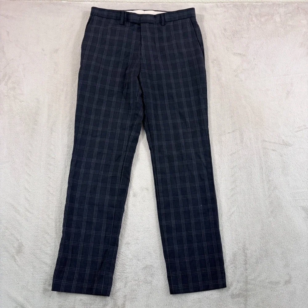Banana Republic Slim Fit Trouser Pants in Black Plaid Wool Men 31x32 Fits 32x30